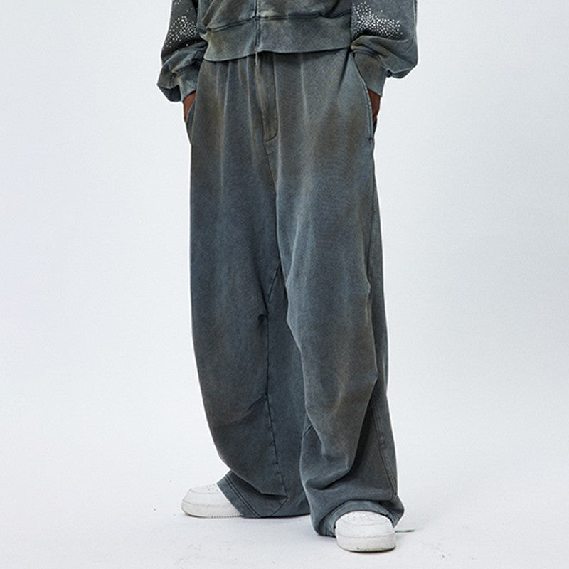 DND4DES American retro hip-hop yellow mud washed old mud dyed drawstring wide-leg casual pants loose sweatpants