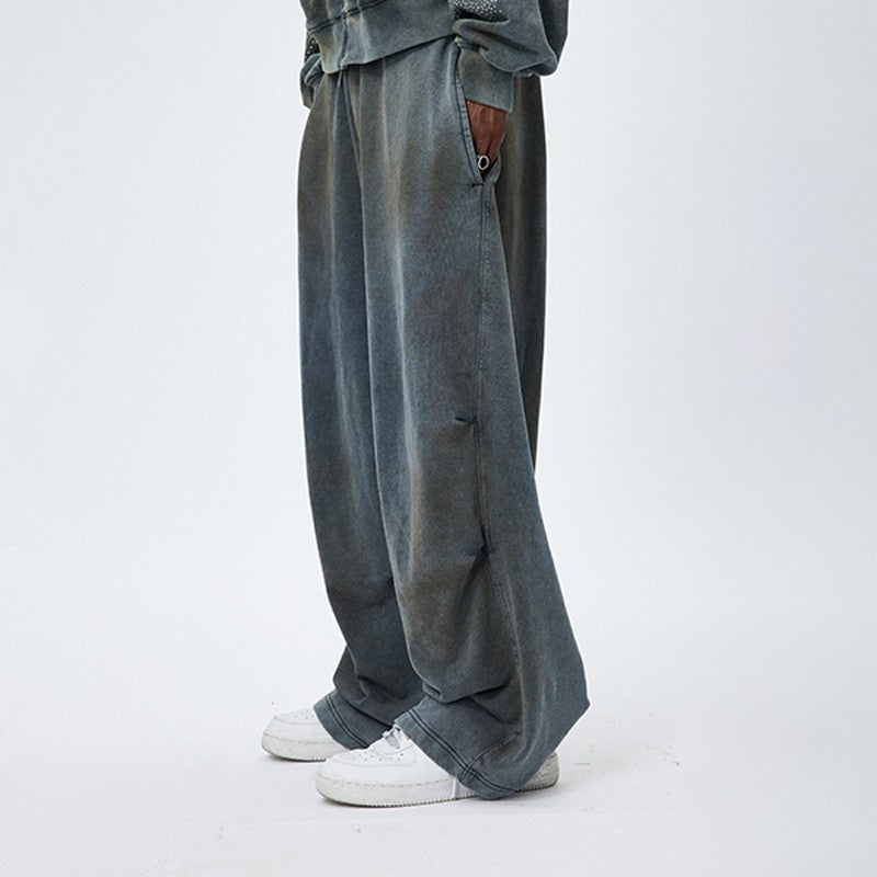 DND4DES American retro hip-hop yellow mud washed old mud dyed drawstring wide-leg casual pants loose sweatpants