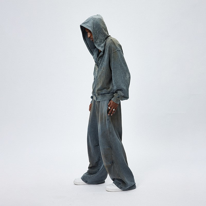 DND4DES American retro hip-hop yellow mud washed old mud dyed drawstring wide-leg casual pants loose sweatpants