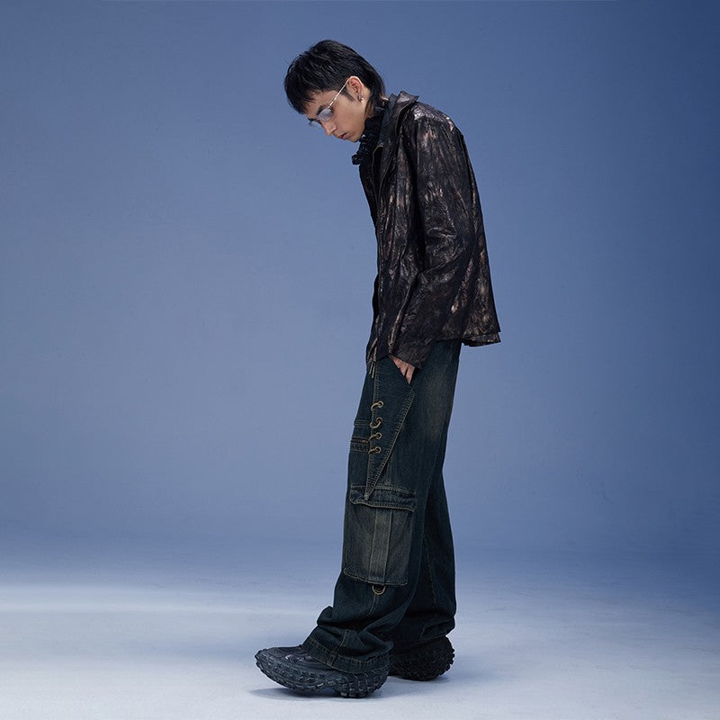 Xu Shihuan's same style DND4DES &quot;Nine Rings Big Knife Pants&quot; original retro straight black jeans