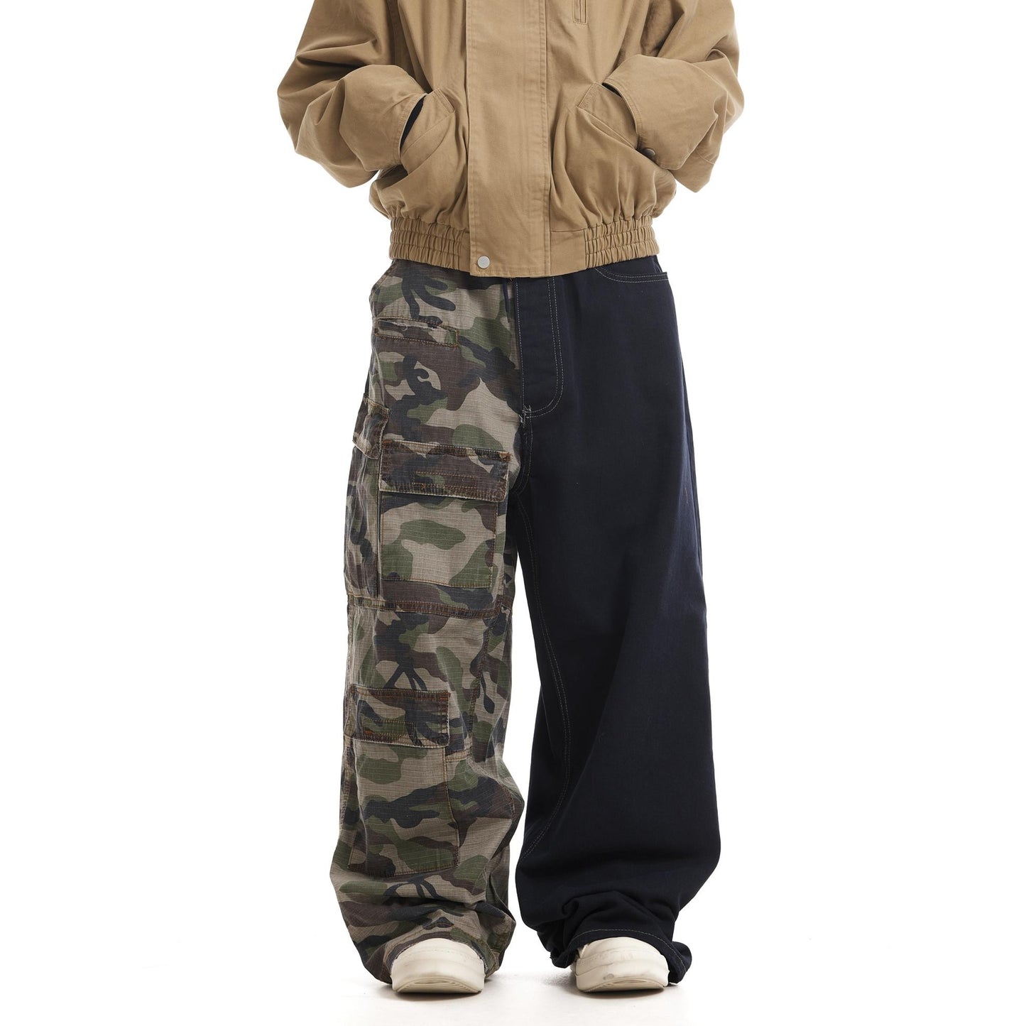 BTSG American retro Cleanfit washed old camouflage stitching baggy loose casual wide-leg overalls