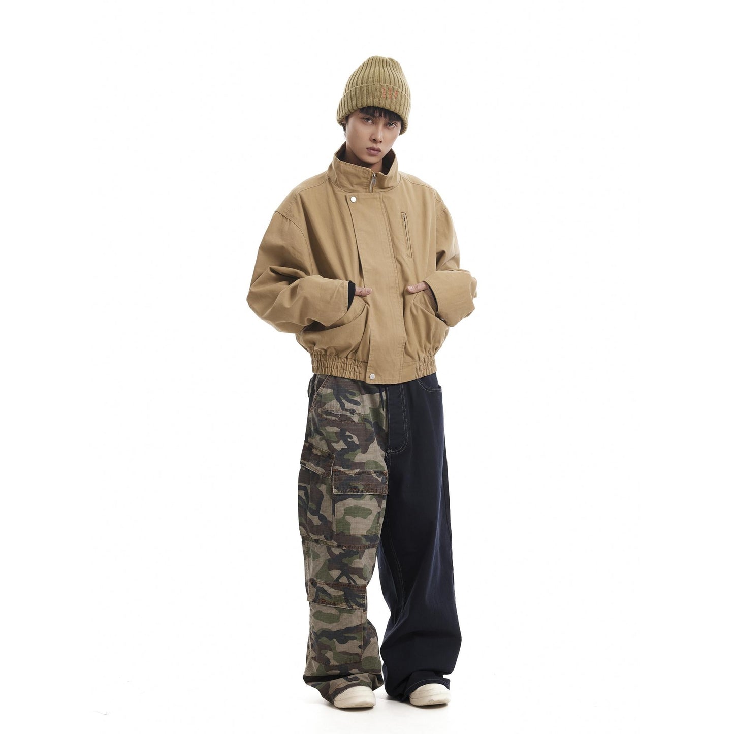 BTSG American retro Cleanfit washed old camouflage stitching baggy loose casual wide-leg overalls