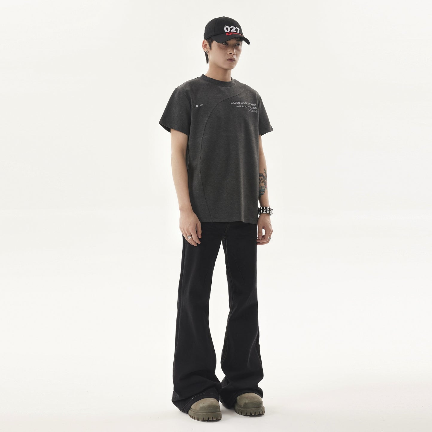 BTSG*American retro RO style ribbon elastic flared jeans high street VIBE piled up floor-length trousers for men