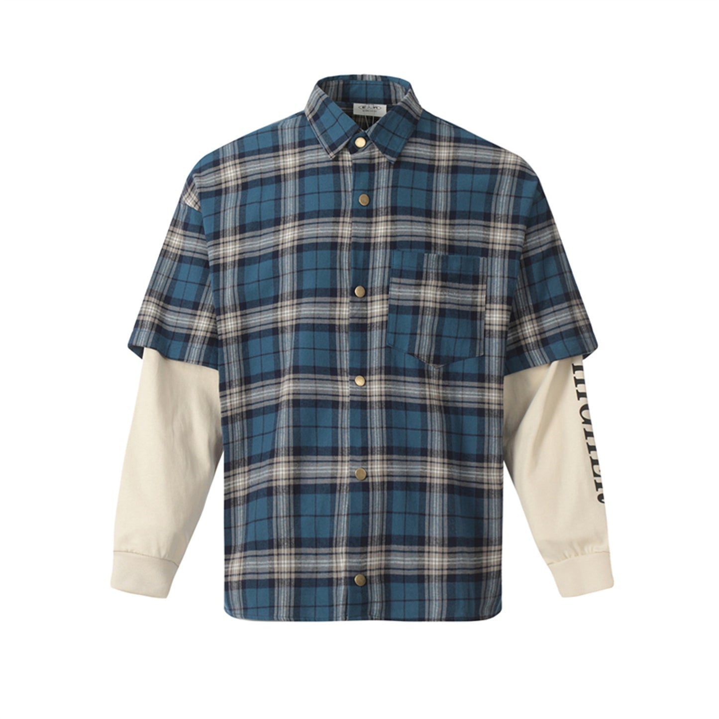 BTSG American retro washed plaid stitching fake two-piece long-sleeved shirt niche hip-hop street shirt jacket