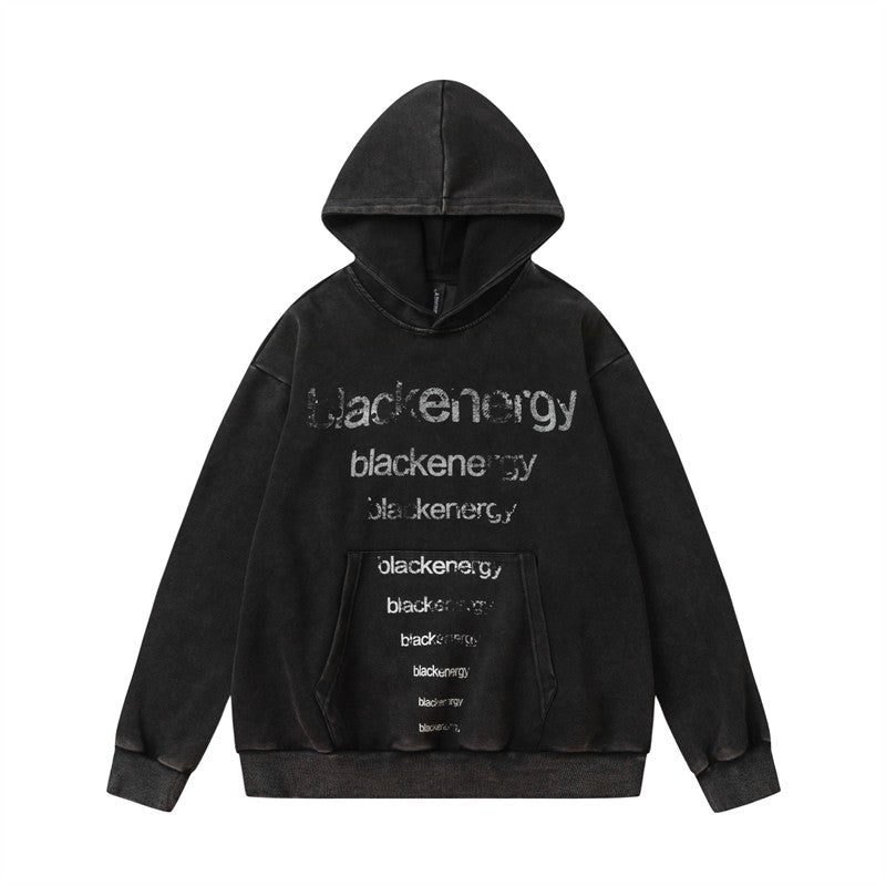 BTSG American retro washed old letter printed hooded sweatshirt trendy high street loose couple pullover hoodie