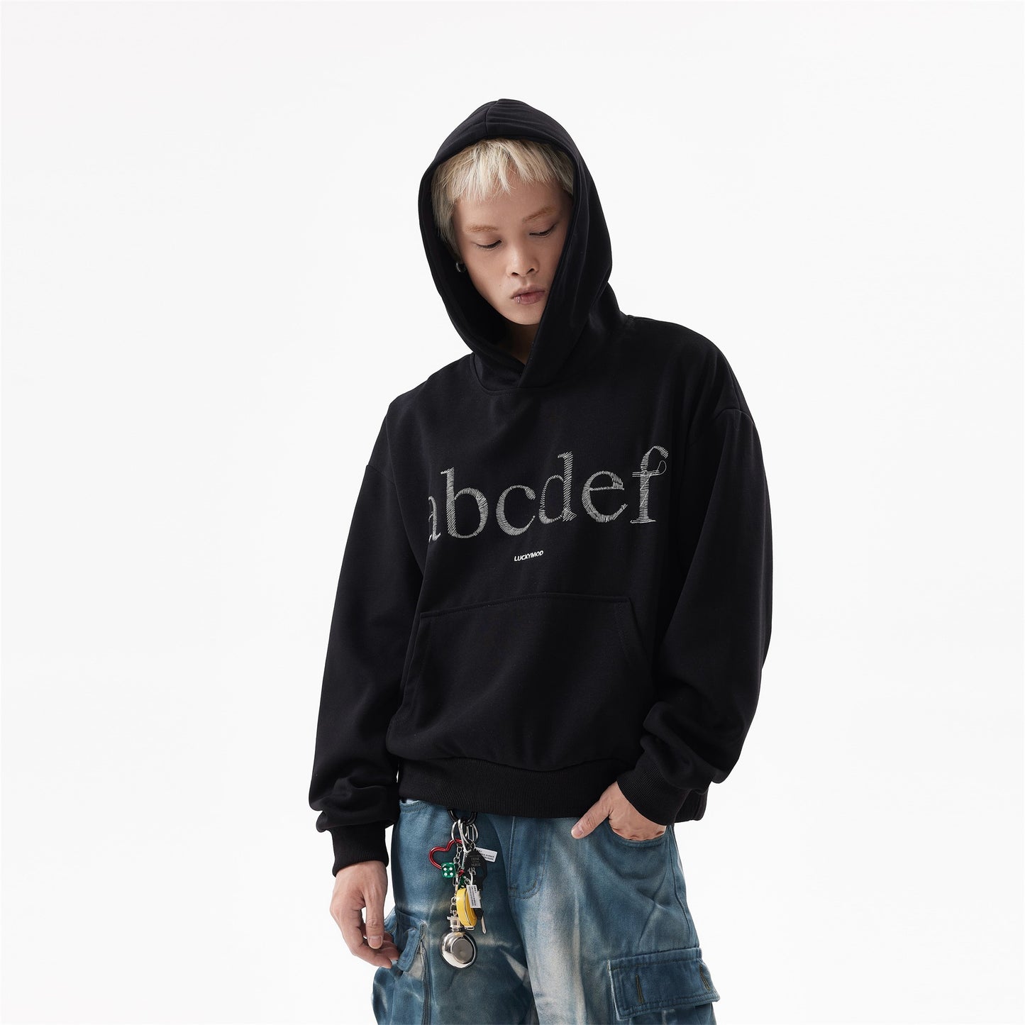 BTSG American retro embroidered letters simple and versatile casual hooded sweatshirt Cleanfit profile short hoodie