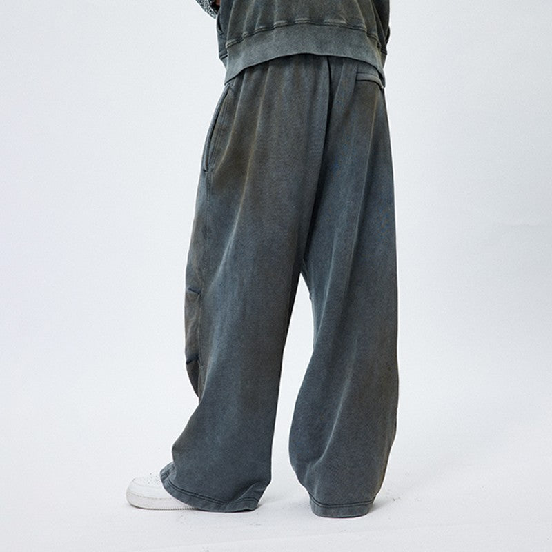 DND4DES American retro hip-hop yellow mud washed old mud dyed drawstring wide-leg casual pants loose sweatpants