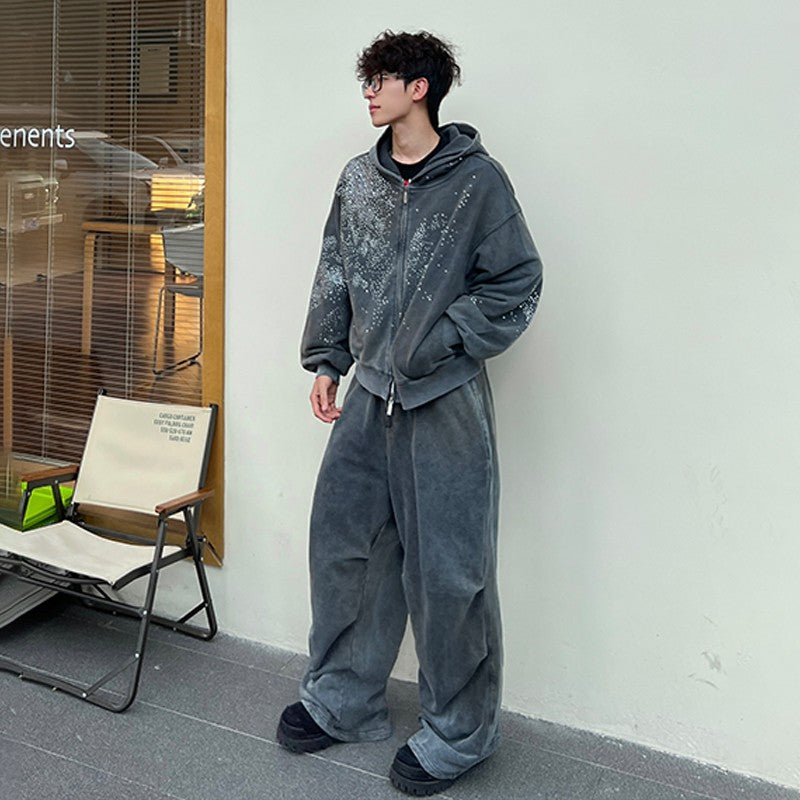 DND4DES American retro hip-hop yellow mud washed old mud dyed drawstring wide-leg casual pants loose sweatpants