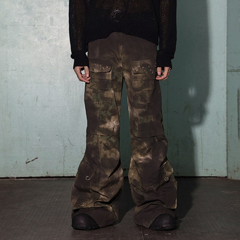 DND4DES Lee Taemin's same American style wasteland style washed dirty dyed Cargo pants loose flared camouflage overalls