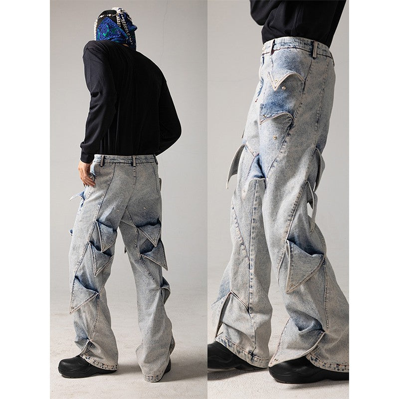 DND4DES deconstructed washed jeans for men and women, niche design, original art style, retro style