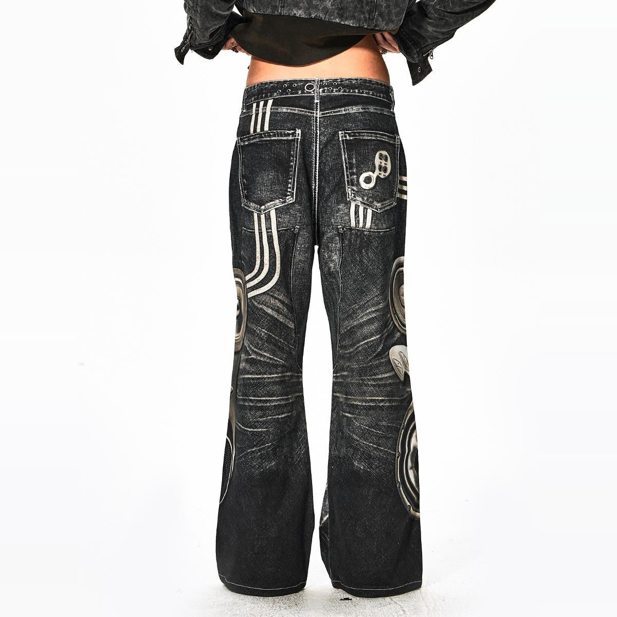 DND4DES &quot;Sound Pants&quot; original niche design printed electronic flared straight pants, the same style as Li Gengyun