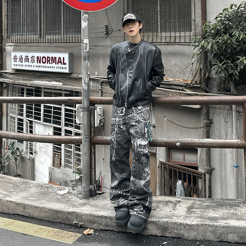 DND4DES Wang Linkai original design digital printing 3D printing pants chain print straight pants