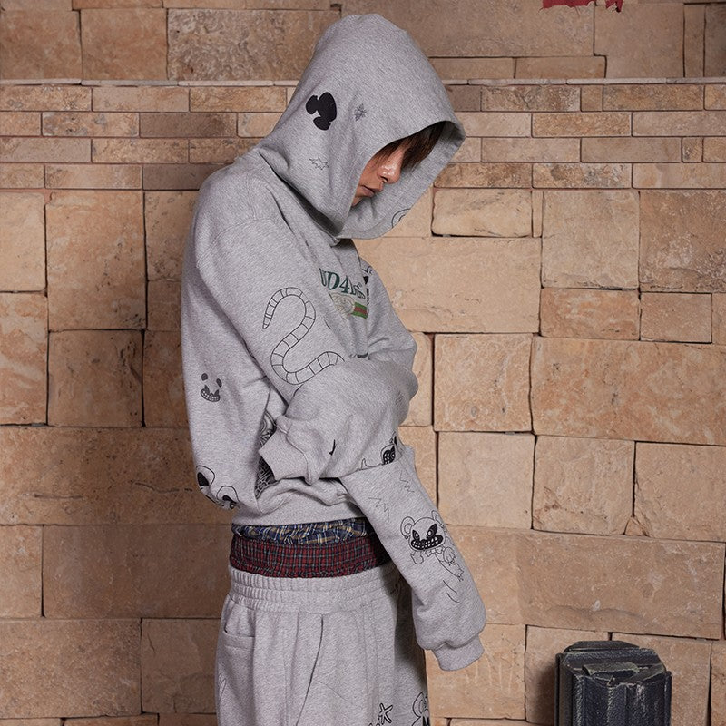 DND4DES Wang Yiheng same style graffiti print American sweatshirt men's design casual sweatpants gray suit