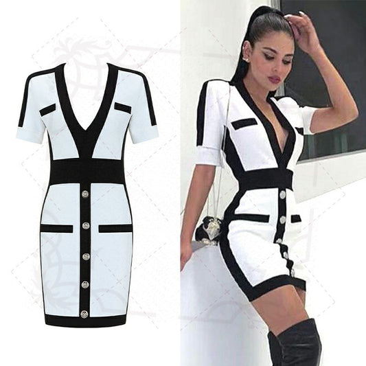 White women bandage dress fashion short sleeve bodysuit party dress 2019 sexy club summer outfit