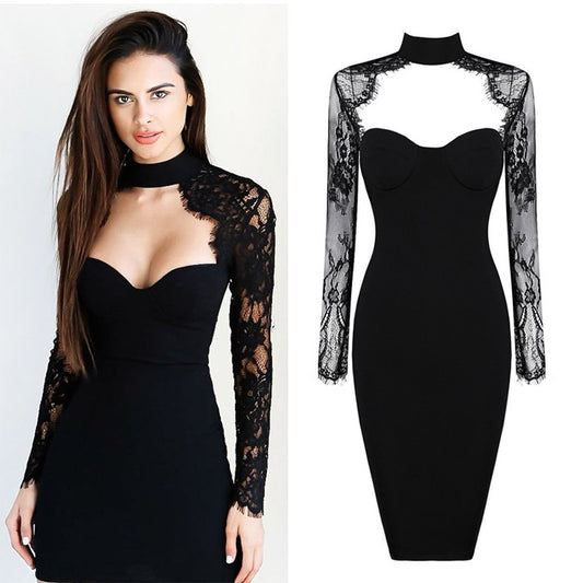 2024 Spring and Summer New European and American Fashion Sexy Lace Hollow Halter Neck Nightclub Party Bandage Dress Dress Women