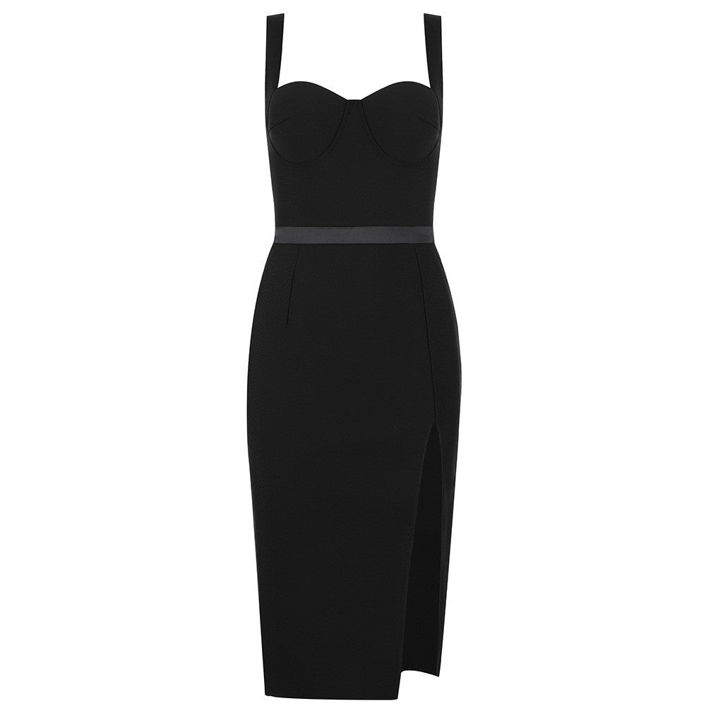 2020 summer new sexy sling slit black dress slim elastic bandage dress slim women's skirt