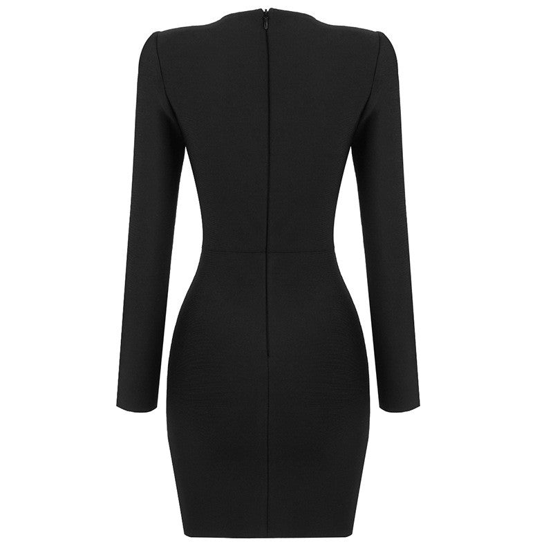 Niche deep V-neck long-sleeved sexy bandage dress Bandage Dress Nightclub toast star evening dress