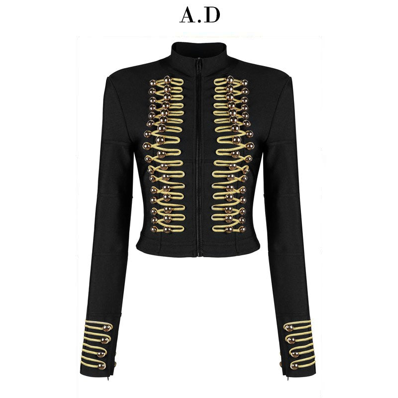 19 Early Autumn New Style Celebrity Long Sleeve Elastic Tight Fashion Slim Elegant Temperament Bandage Top Jacket Evening Dress