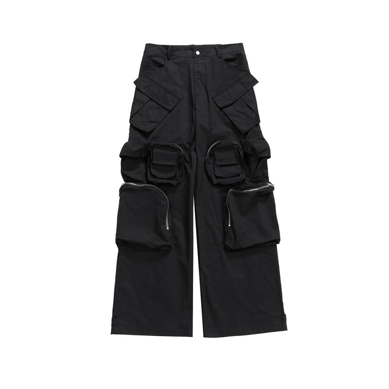 BTSG niche fashion brand multi-pocket zipper functional overalls American retro high street vibe wide-leg casual trousers