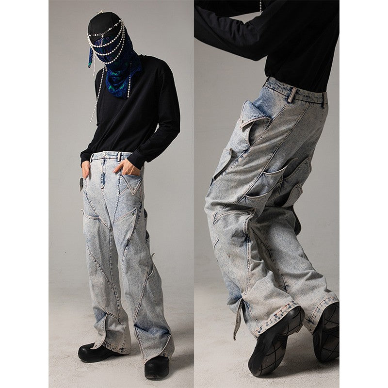 DND4DES deconstructed washed jeans for men and women, niche design, original art style, retro style