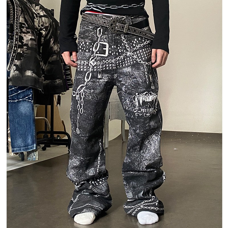 DND4DES Wang Linkai original design digital printing 3D printing pants chain print straight pants