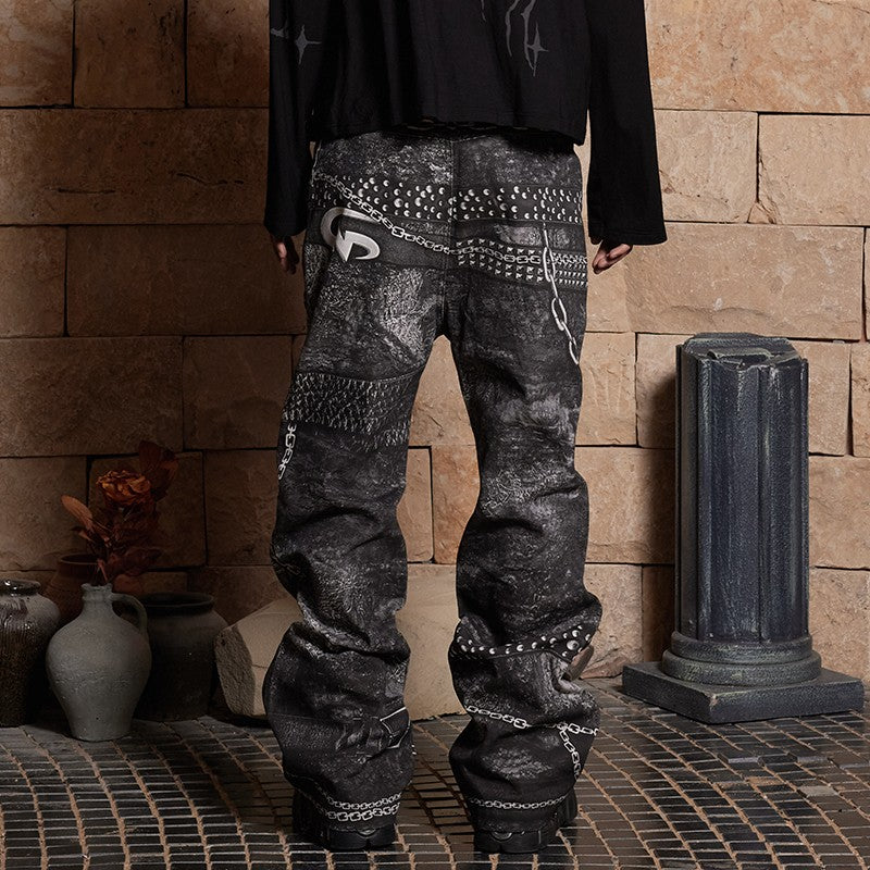 DND4DES Wang Linkai original design digital printing 3D printing pants chain print straight pants