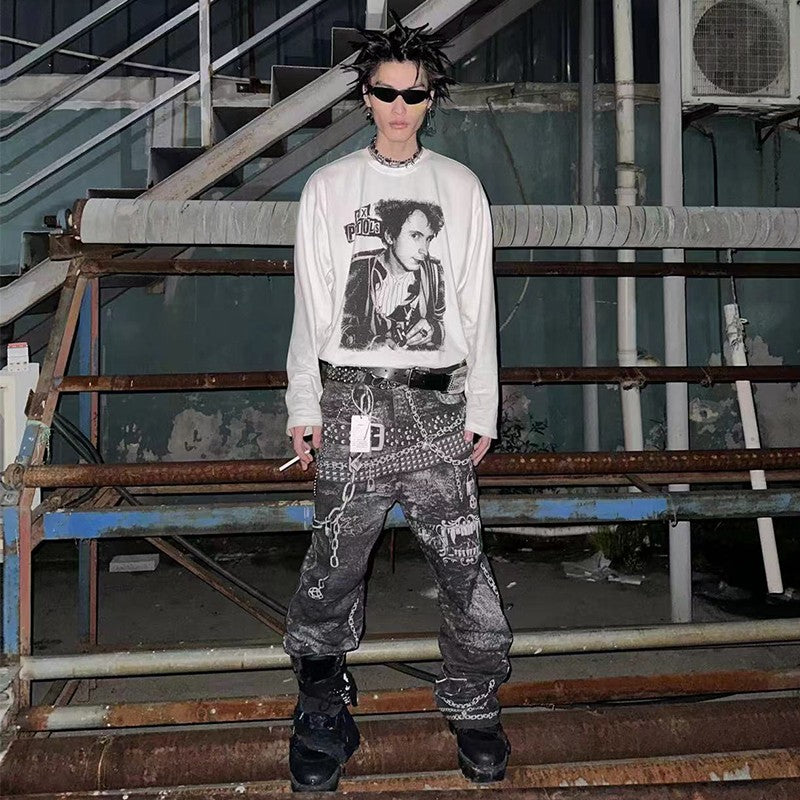 DND4DES Wang Linkai original design digital printing 3D printing pants chain print straight pants