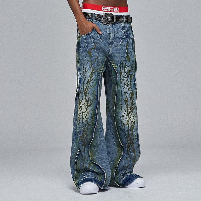 DND4DES Zuohang's same American street Dirtyfit heavy washed old wide-leg jeans design