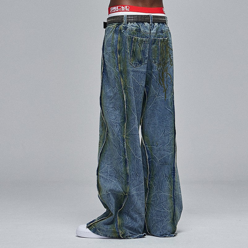 DND4DES Zuohang's same American street Dirtyfit heavy washed old wide-leg jeans design