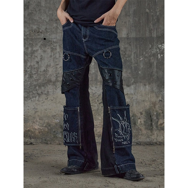 DND4DES 23SS American street punk detachable stitching washed distressed straight jeans original design