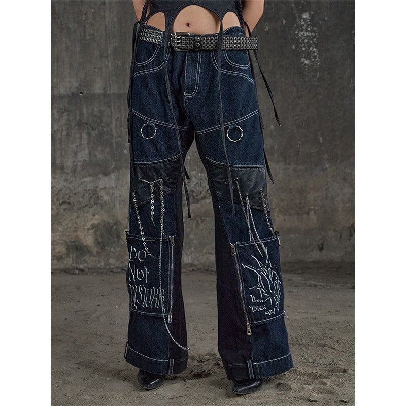 DND4DES 23SS American street punk detachable stitching washed distressed straight jeans original design