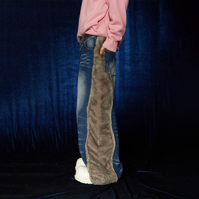 DND4DES Fan Chengcheng's original design, Yay2k, heavy washed, distressed plush stitching wide-leg jeans