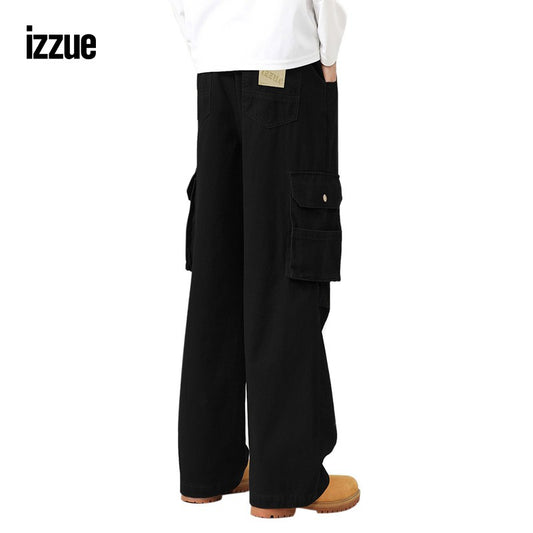 izzue men's overalls trousers 2024 winter new cool street loose straight pants casual pants