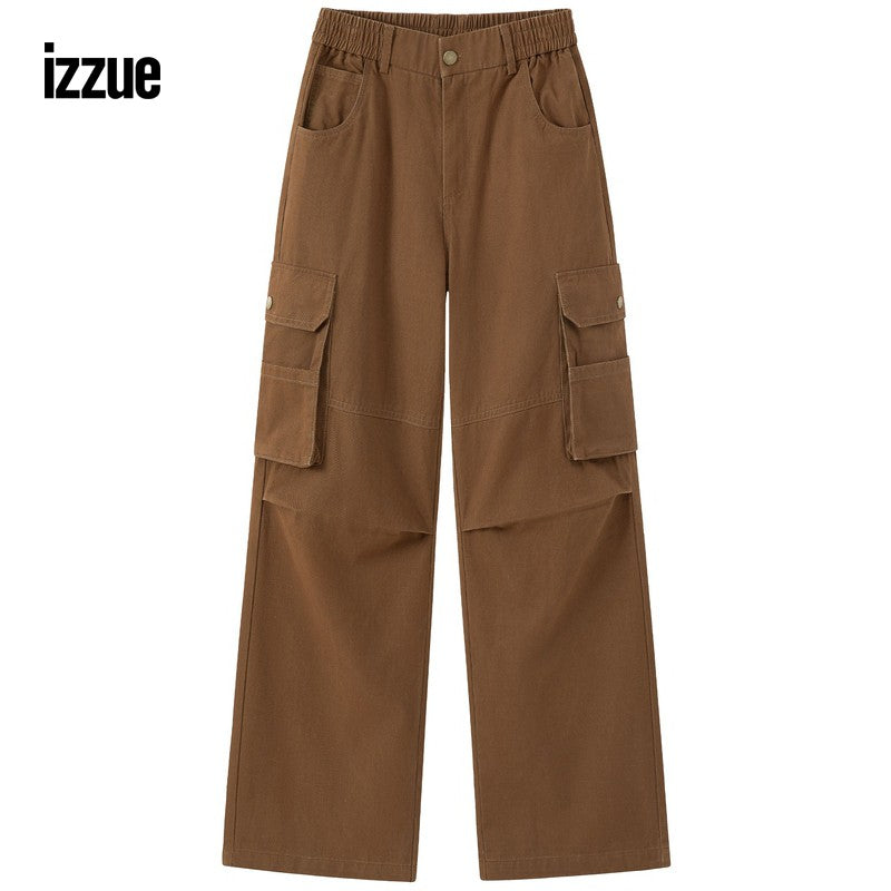 izzue men's overalls trousers 2024 winter new cool street loose straight pants casual pants