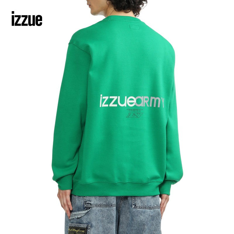 izzuex ARMY men's loose round neck sweatshirt 2024 autumn new simple and fashionable solid color tops