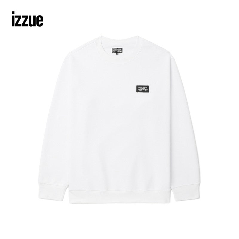 izzuex ARMY men's loose round neck sweatshirt 2024 autumn new simple and fashionable solid color tops