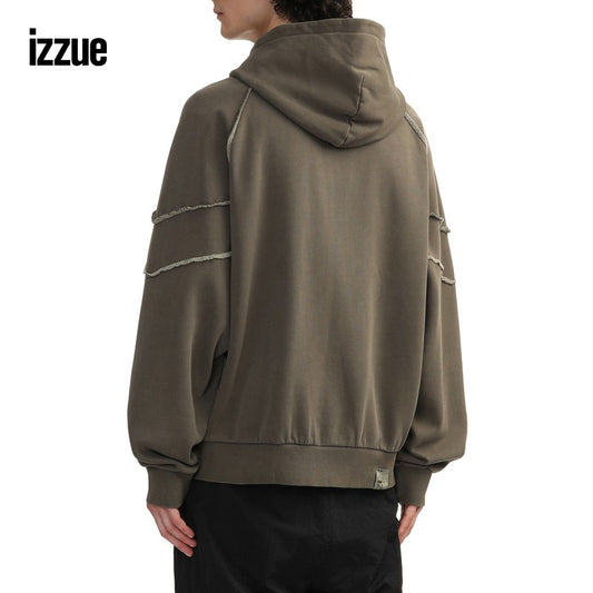 izzue men's hooded zipper sweatshirt 2024 winter new style cool street trend loose outerwear 3524W4N