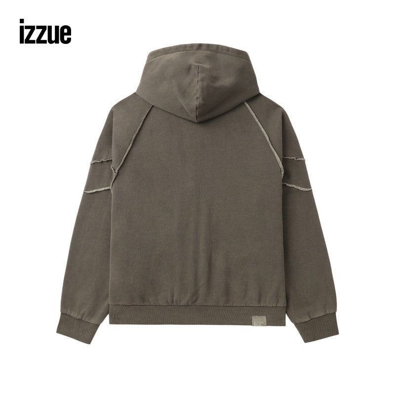 izzue men's hooded zipper sweatshirt 2024 winter new style cool street trend loose outerwear 3524W4N