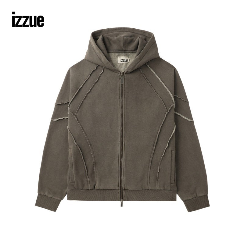 izzue men's hooded zipper sweatshirt 2024 winter new style cool street trend loose outerwear 3524W4N