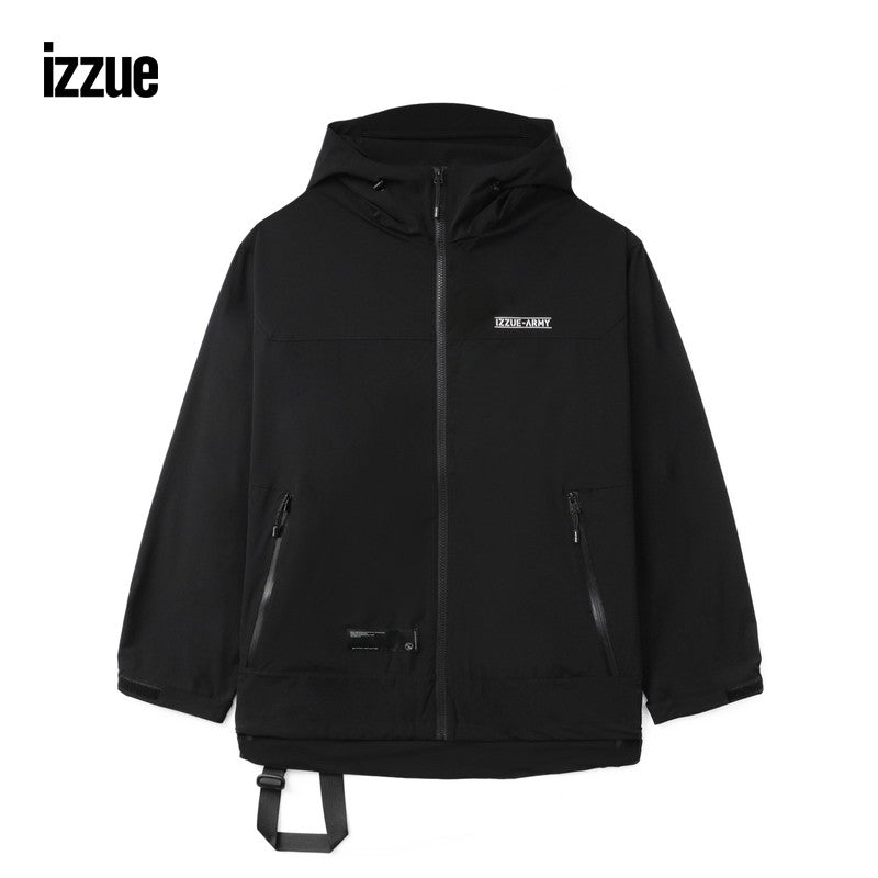 izzue men's hooded zipper jacket 2024 winter new vitality outdoor wind thin jacket 7108F4N