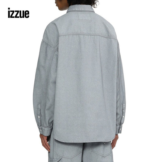 izzue men's loose long-sleeved shirt 2024 autumn trend stylish lapel top 8128S4M