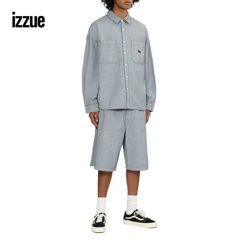 izzue men's loose long-sleeved shirt 2024 autumn trend stylish lapel top 8128S4M