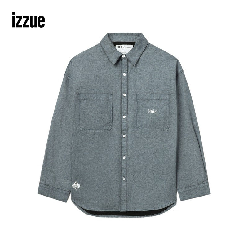 izzue men's loose long-sleeved shirt 2024 autumn trend stylish lapel top 8128S4M