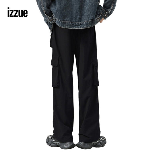 izzue men's overalls trousers 2024 winter new cool street loose straight pants casual pants