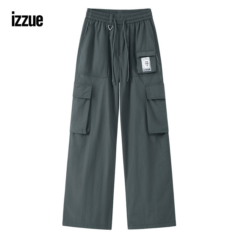 izzue men's overalls trousers 2024 winter new cool street loose straight pants casual pants