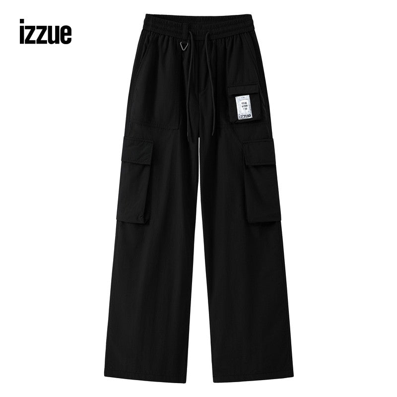 izzue men's overalls trousers 2024 winter new cool street loose straight pants casual pants