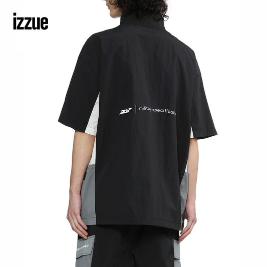 izzue men's half-zip short-sleeved shirt 2024 summer energetic sports style pullover 8327U4