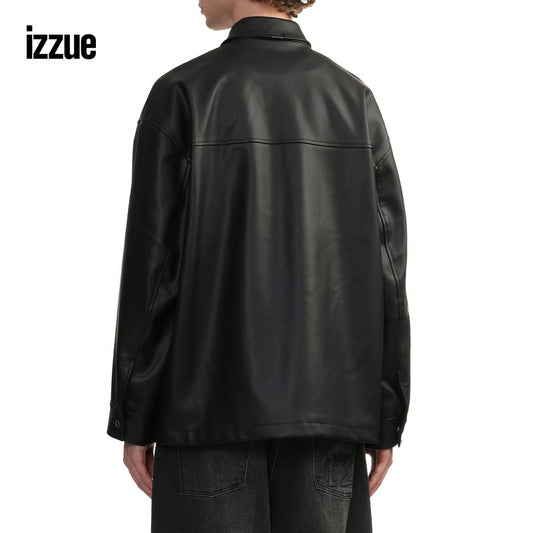 izzue men's leather lapel jacket 2024 autumn new style handsome trend PU leather jacket 7130F