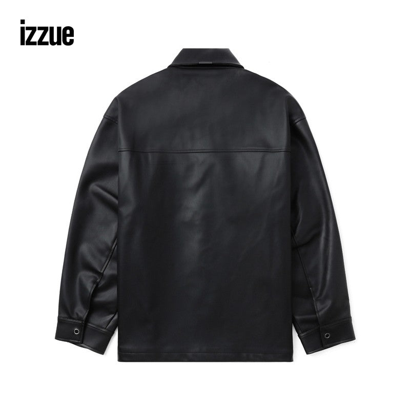 izzue men's leather lapel jacket 2024 autumn new style handsome trend PU leather jacket 7130F