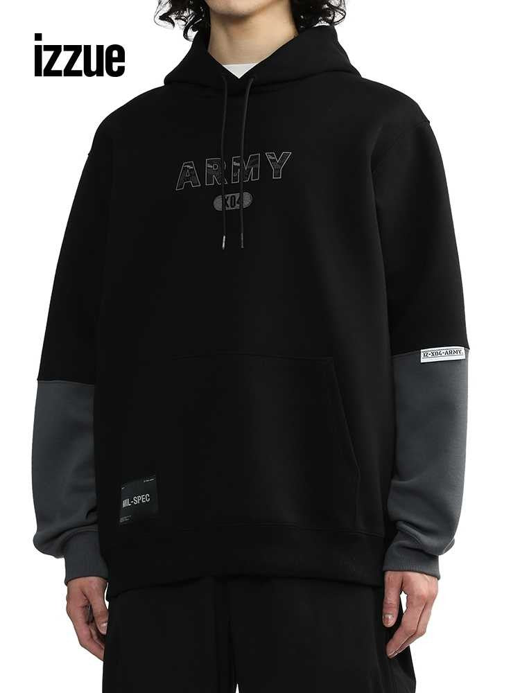 izzue x ARMY men's loose hooded sweatshirt top personality trend splicing hoodie